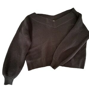 XL Slouchy Cropped Dark Grey Zenana Sweater